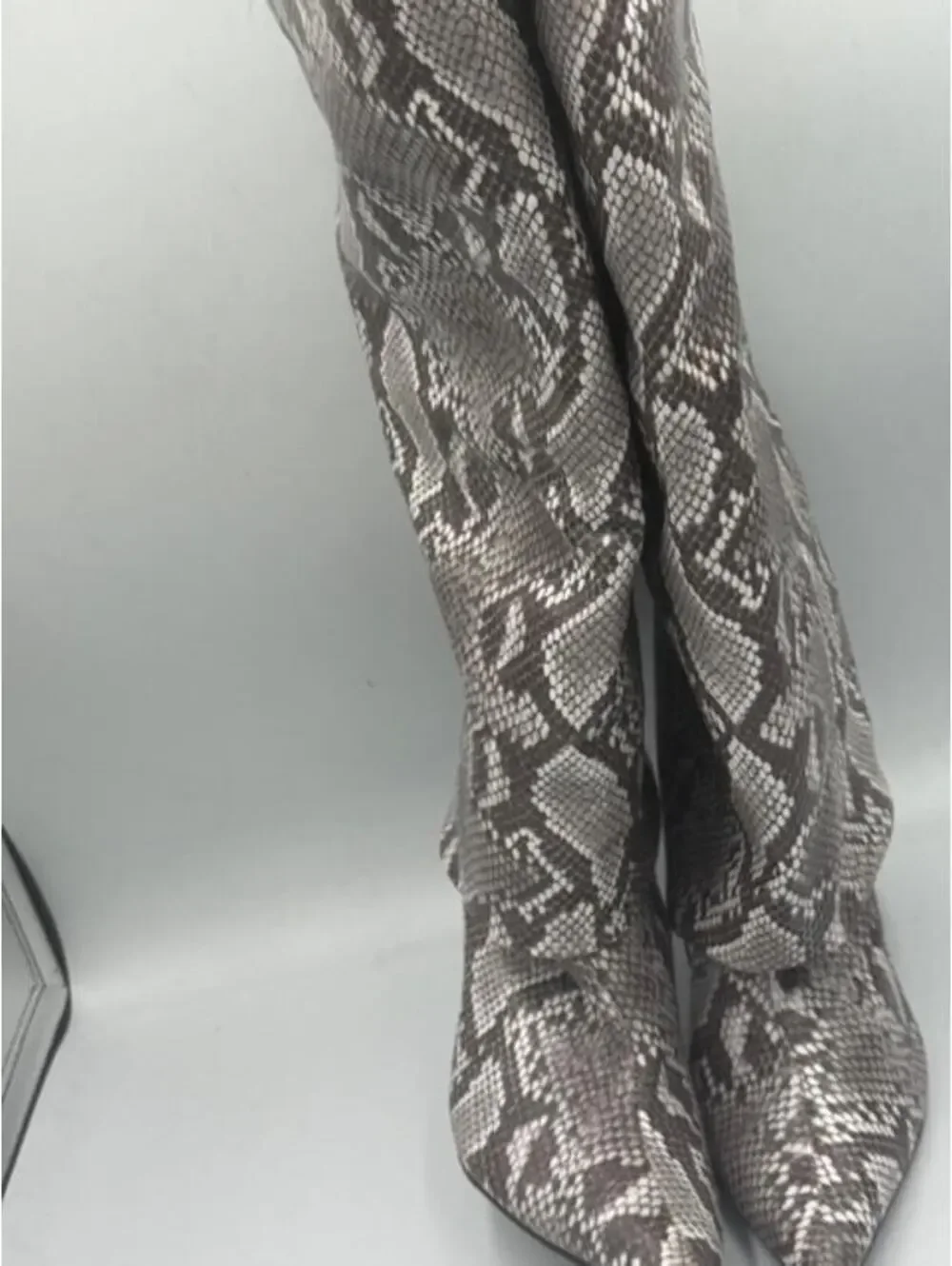 Liliana Snakeskin Fold-Over Knee High Stiletto Boots SZ: 7.5